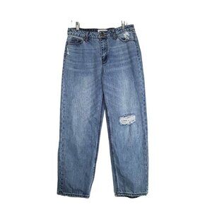 EVIDNT Womens Jeans SZ 26 Cropped Light Wash Distressed High Rise Whiskered Blue